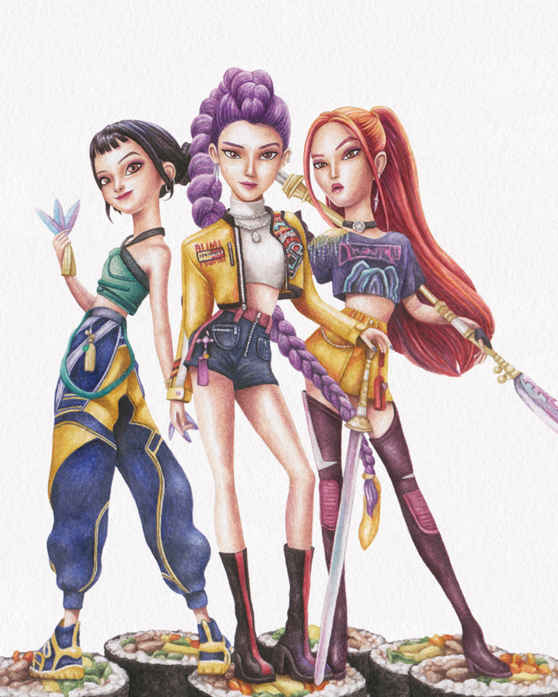 KPOP Rumi, Mira, and Zoey Art Print | Celebs On Sandwiches