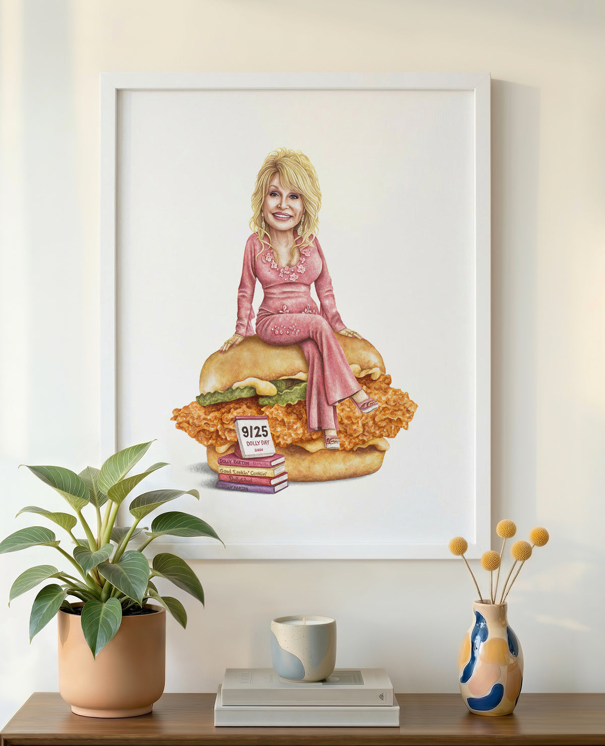Dolly Parton 16x20 print in white frame