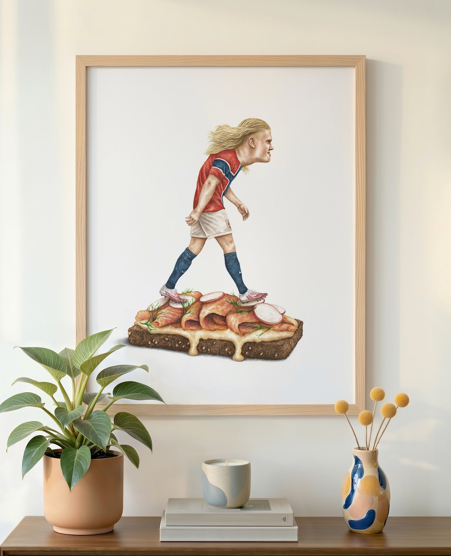 Erling Haaland 16x20 print in wood frame