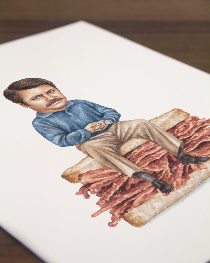 Nick store Offerman Bacon Original watercolor painting